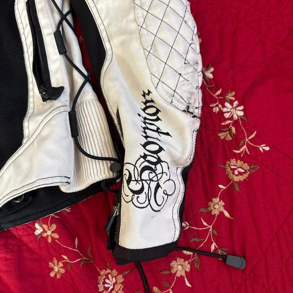 White and black racing biker jacket with lace up sides - Picture 3 of 6